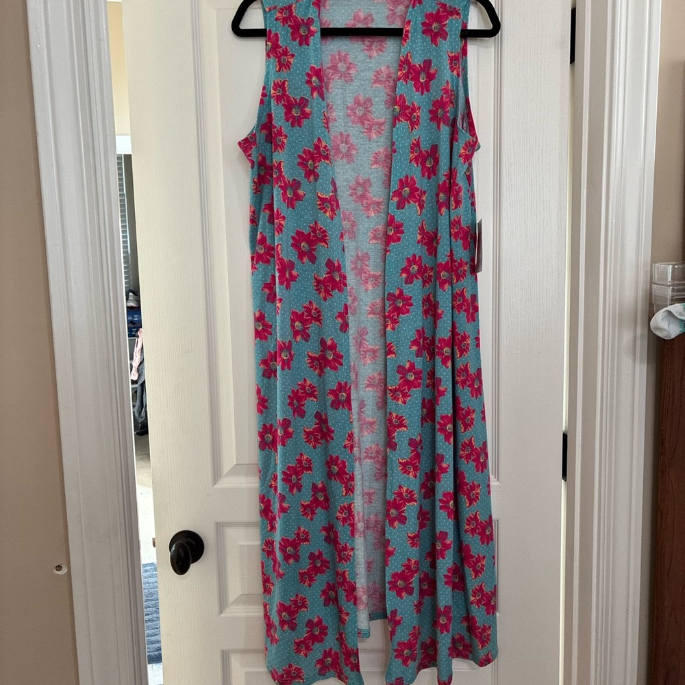 LuLaRoe Blue and Red Full Length Sleeveless Vest